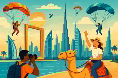 Dubai skyline with iconic landmarks and travel adventures