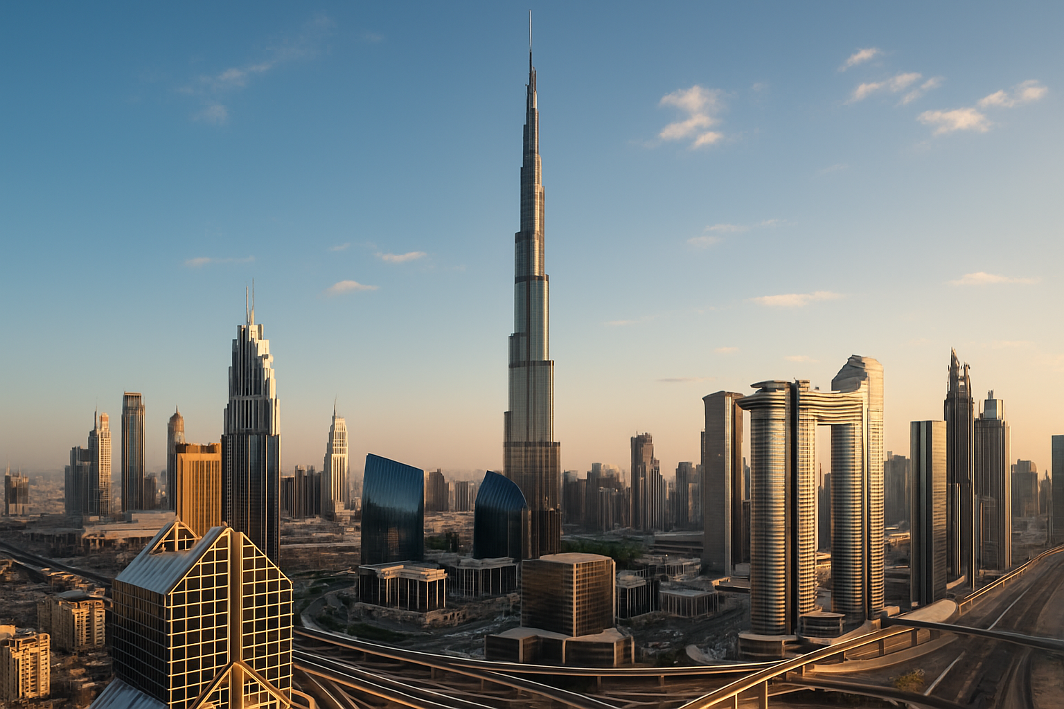 Dubai iconic skyline with Burj Khalifa